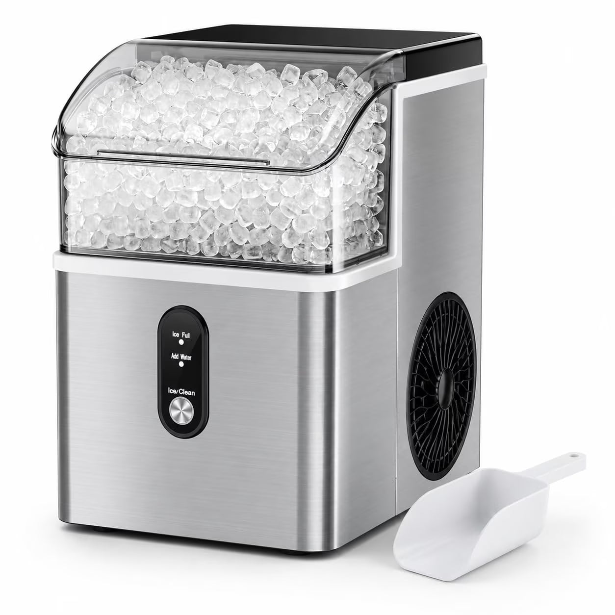 Auseo Nugget Ice Maker Countertop, 35Lbs/24H , 6 Min/Round with Self-Cleaning Stainless Steel Ice Machine，Silver
