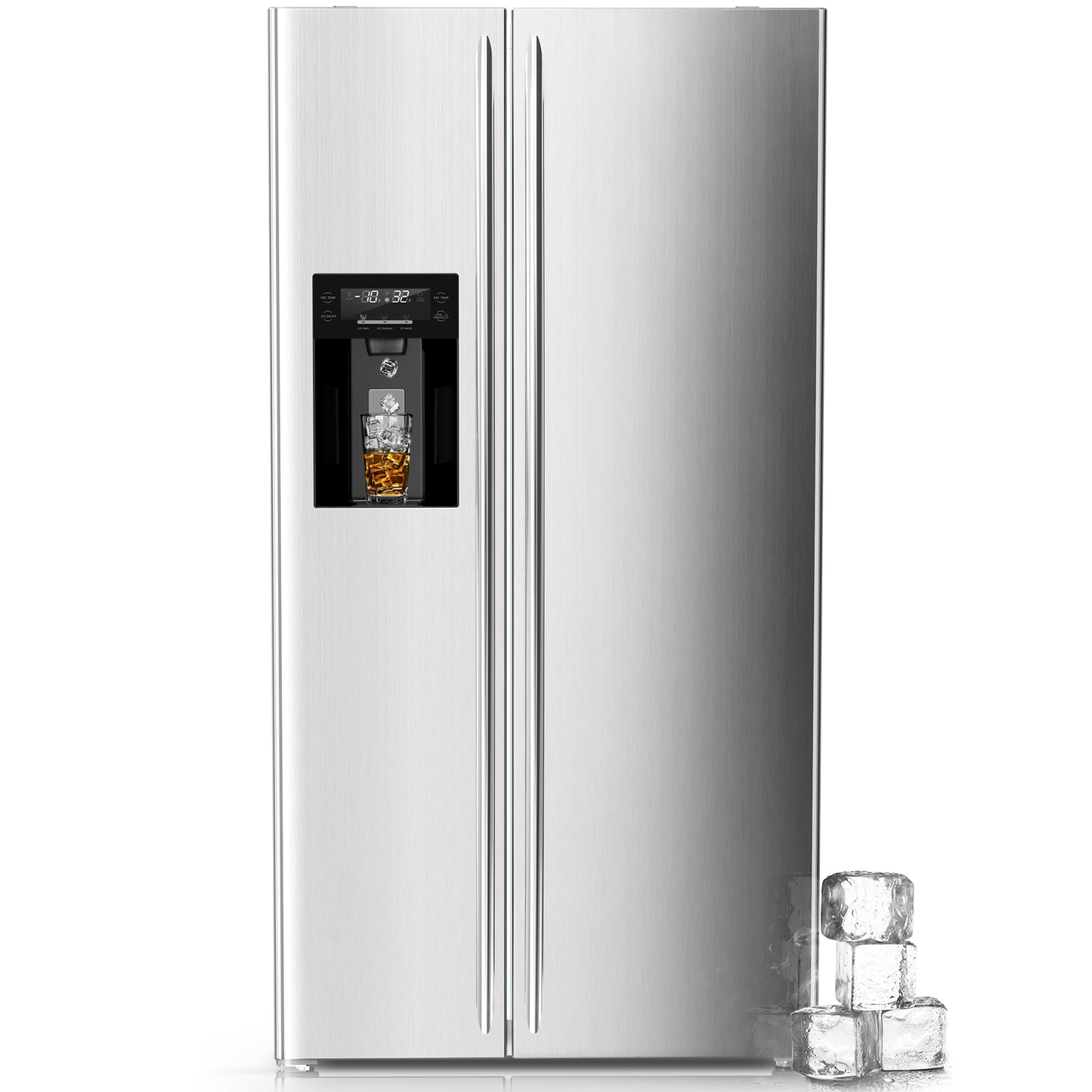 Auseo Side-by-Side Refrigerator with Ice Makers Freezer, 19.6 Cu. Ft Capacity, 2 Door Auto Defrost Fridge for Kitchen/Office/Commercial, Stainless Steel, Gray