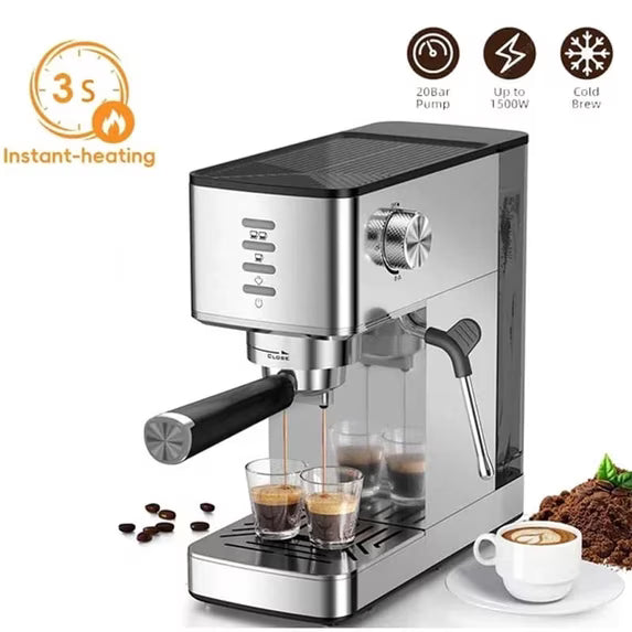 Auseo 20 Bar Espresso Machine, 1.4L Removable Water Tank, Nespresso Capsules Compatible & Ground Coffee, Espresso Coffee Maker with Milk Frother Steam Wand, Espresso/Cappuccino/Latte/Mocha for Home
