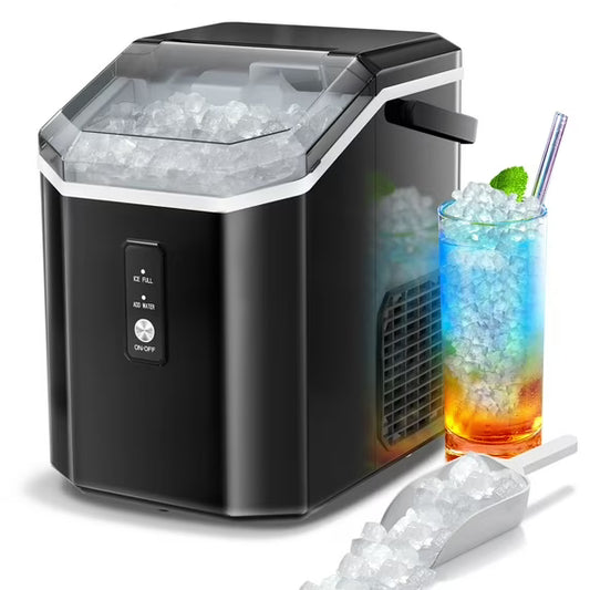 Auseo Nugget Ice Maker, Chewable Pellet Ice, Countertop, Handle, 34lbs/24H, for Kitchen/Office/Party (Gray)