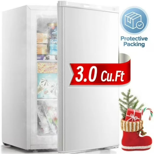 Auseo Mini Freezer Countertop, Energy Saving 3.0 Cu.ft, Single Door Compact Upright Freezer with Reversible Door for Home/Office/Kitchen-White