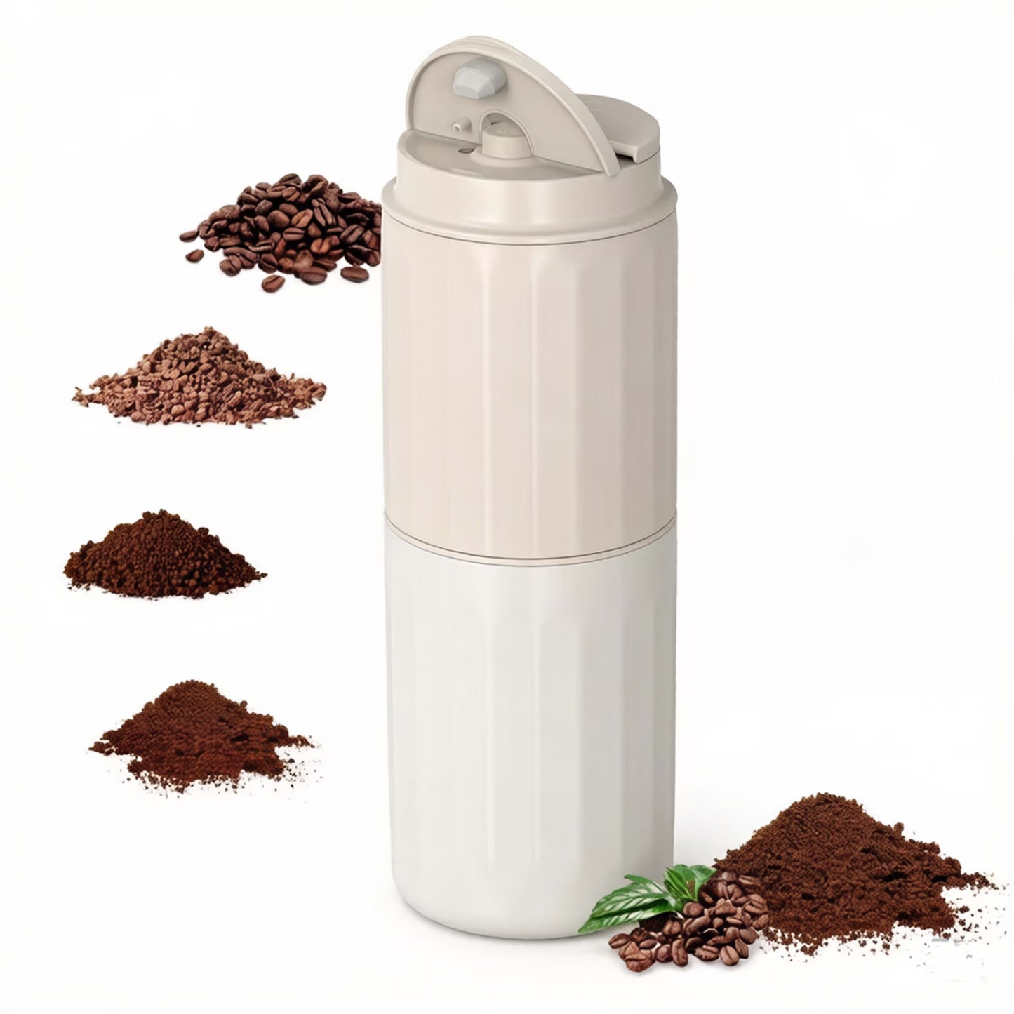 Auseo Portable Coffee Grinder & Brewer Combo, 5-Speed Adjustable Electric Grinder with Insulation, Perfect for Iced Americano, Travel & Office Use, Ideal Gift for Coffee Lovers (White)