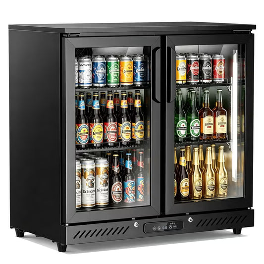 Auseo 6.5 Cu.Ft Wine & Beverage Refrigerator,2-Door Drink Cooler with LED Light,32-50°F,Display Mini Fridge for Home/Store,35.55"D,35.31"H,Black