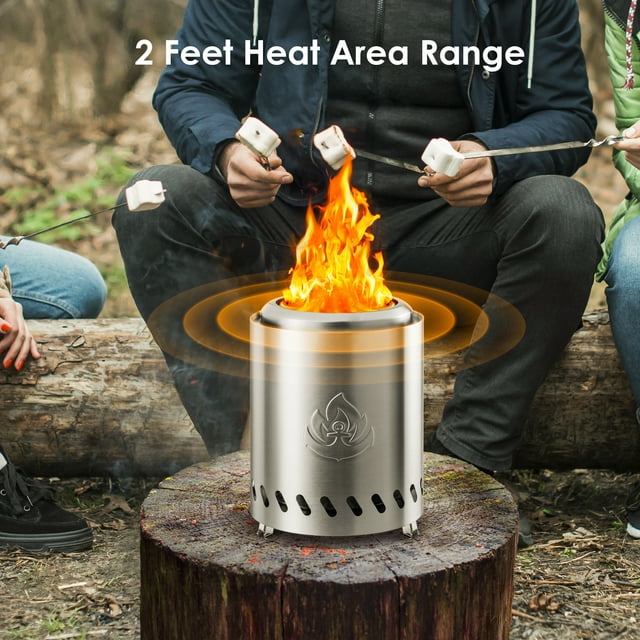 Auseo Tabletop Fire Pit Low Smoke Outdoor Mini Fire Compact & Portable Dual Fuel with Portable Bag, Stainless Steel