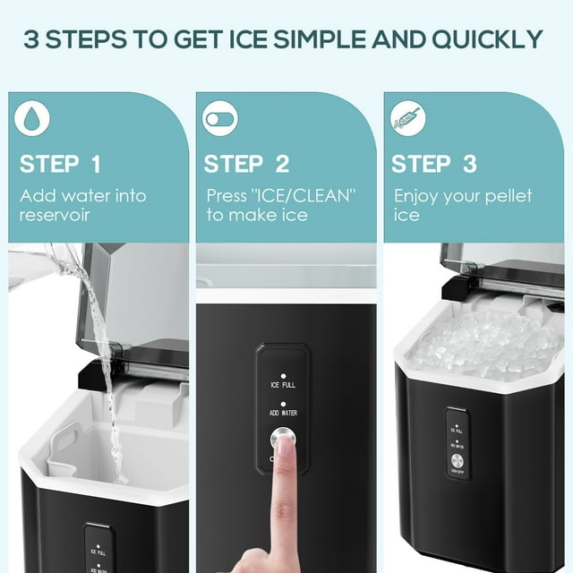 Auseo Nugget Ice Maker Countertop with Soft Chewable Pellet Ice, Portable Ice Machine with Handle, 35lbs/24H, Black
