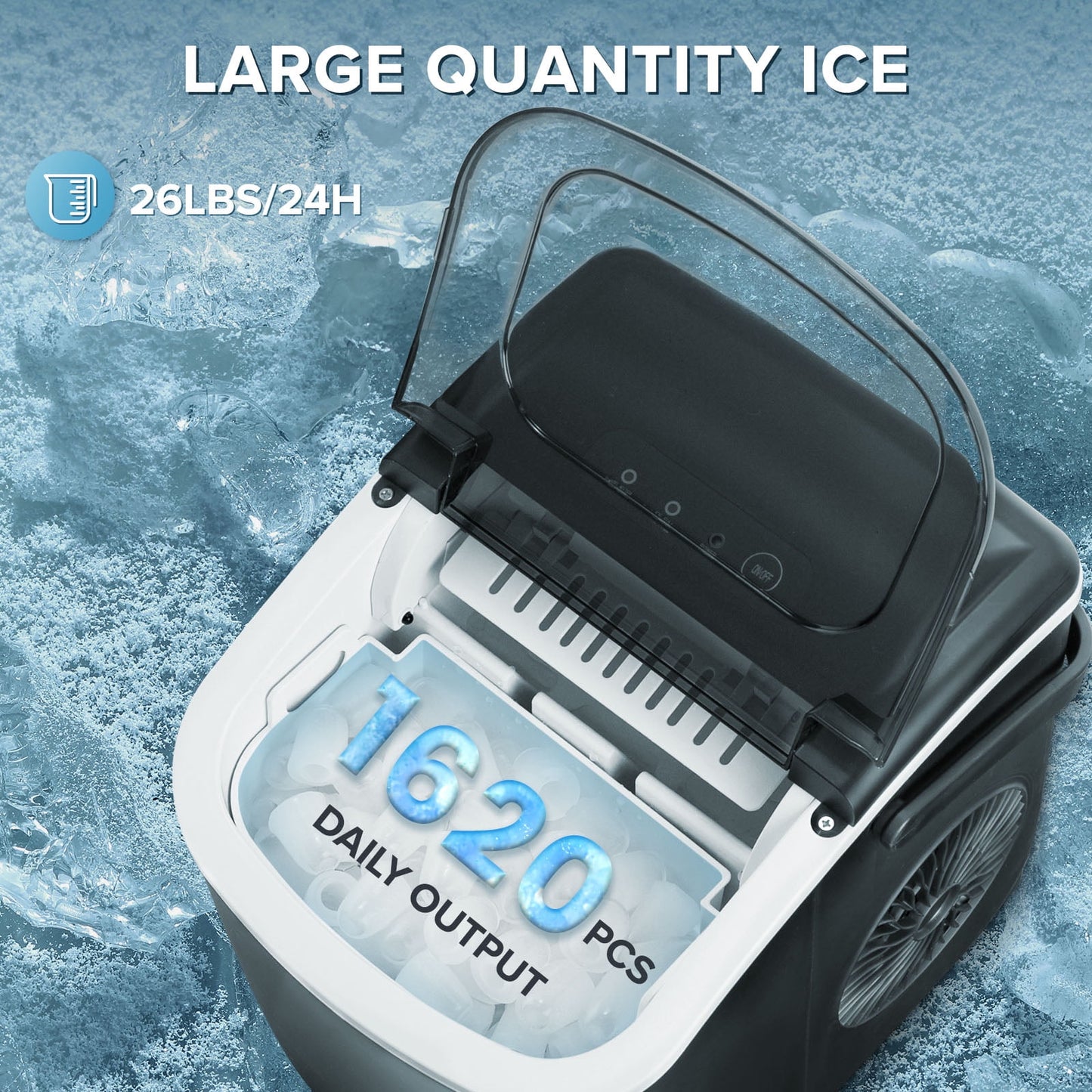 Auseo Countertop Ice Maker 26lbs/24H, 9 Bullet Ice Make in 6 Mins, Portable Ice Machine with Self-Cleaning, Black