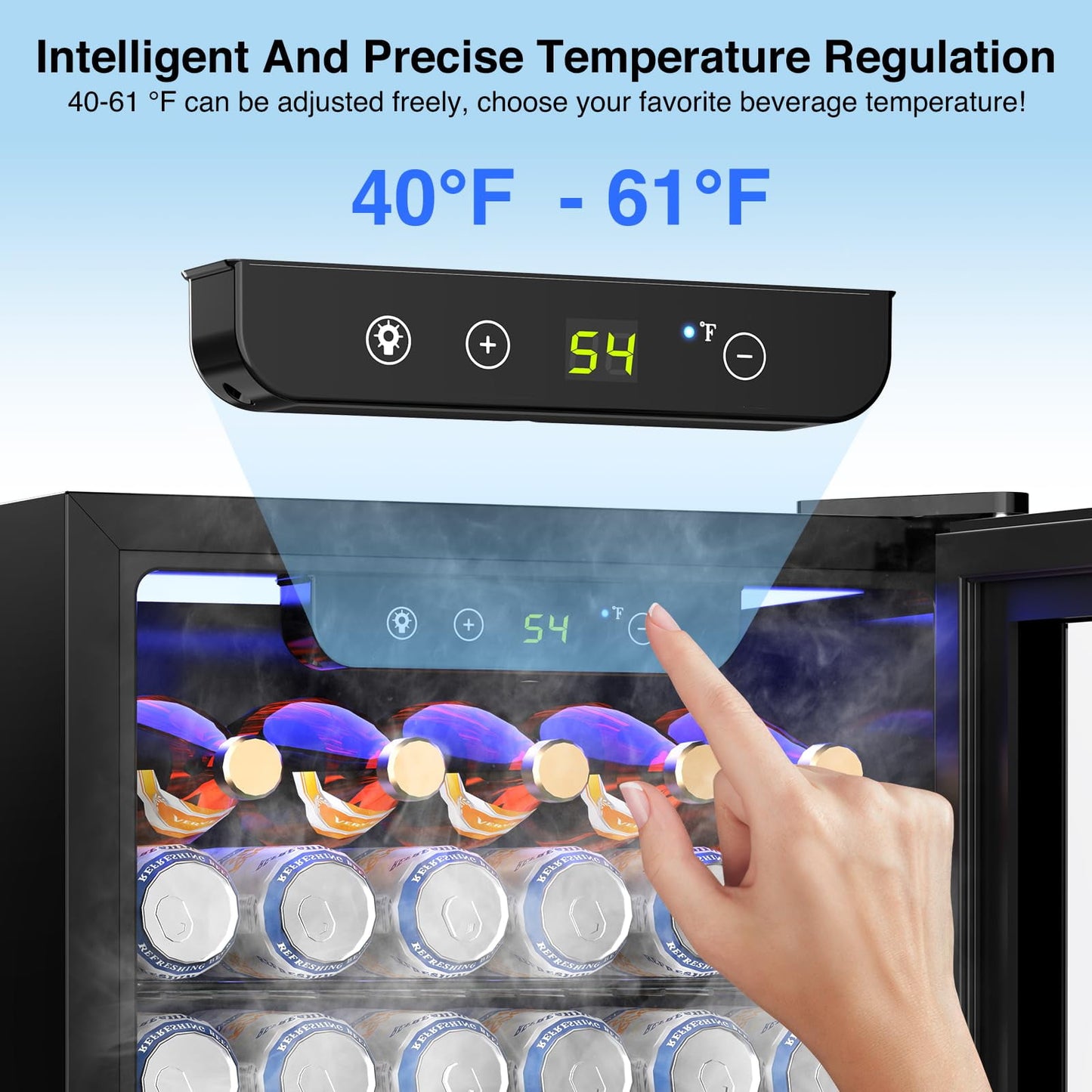 Auseo 55 Cans Mini Beverage Refrigerator & Wine Cooler with Seamless Stainless Steel Glass Door, Mini Fridge for Bedroom /Home/Office