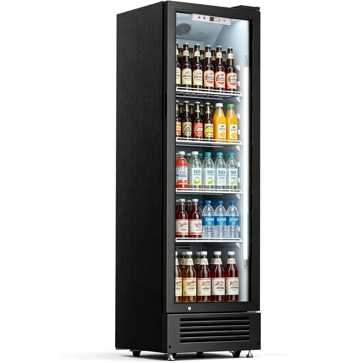 Auseo 9 Cu.Ft Commercial Refrigerator, Double-Tempered Glass Door Beverage Fridge with Wheels, Low-Noise Outdoor Drink Cooler for Bar, Office, Restaurant or Home