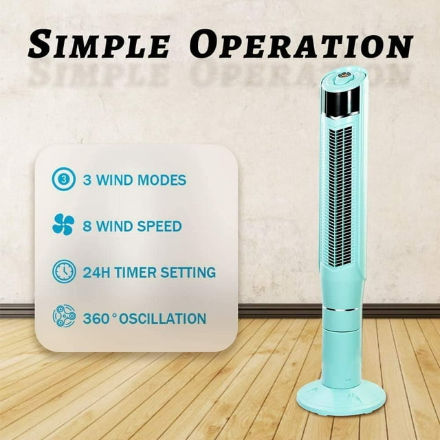 Auseo Tower Fan, Standing fan oscillating, Room Fan, Portable Bladeless, Quiet Floor Fan with Remote Control, 8 Speeds&3 Modes, 24H Timer for Bedroom/Home/Office/Living Room, (47-inch, Green)