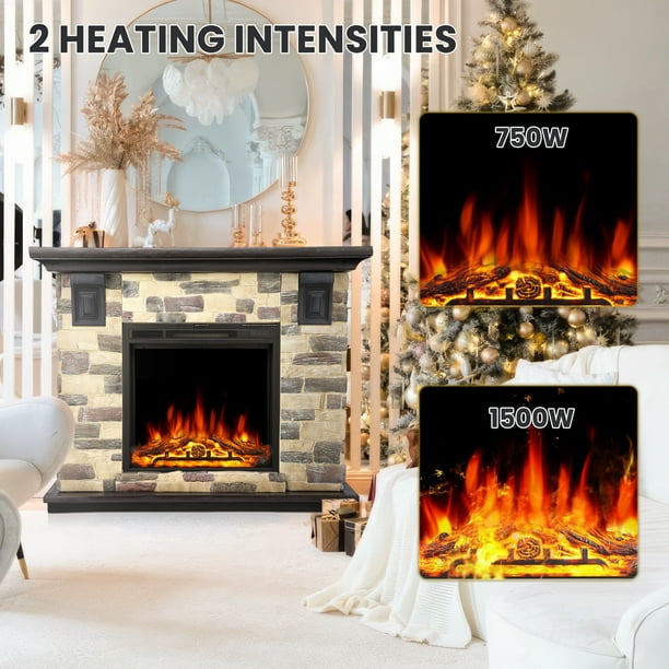 Auseo 50" Electric Fireplace Mantel Package, Freestanding Fireplace with TV Stand, Remote Control, Adjustable Flame Brightness, 750W/1500W