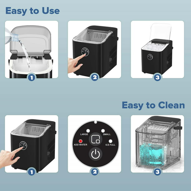 Auseo Portable Ice Maker Machine, Ice Maker Countertop with Handle, 26lbs/24H, Bullet Ice Cubes, 2 Sizes S/L, 8 PCS Ready in 9 Mins, Self-Cleaning, Ice Scoop,Basket for Home/Kitchen/Office/Party,Black