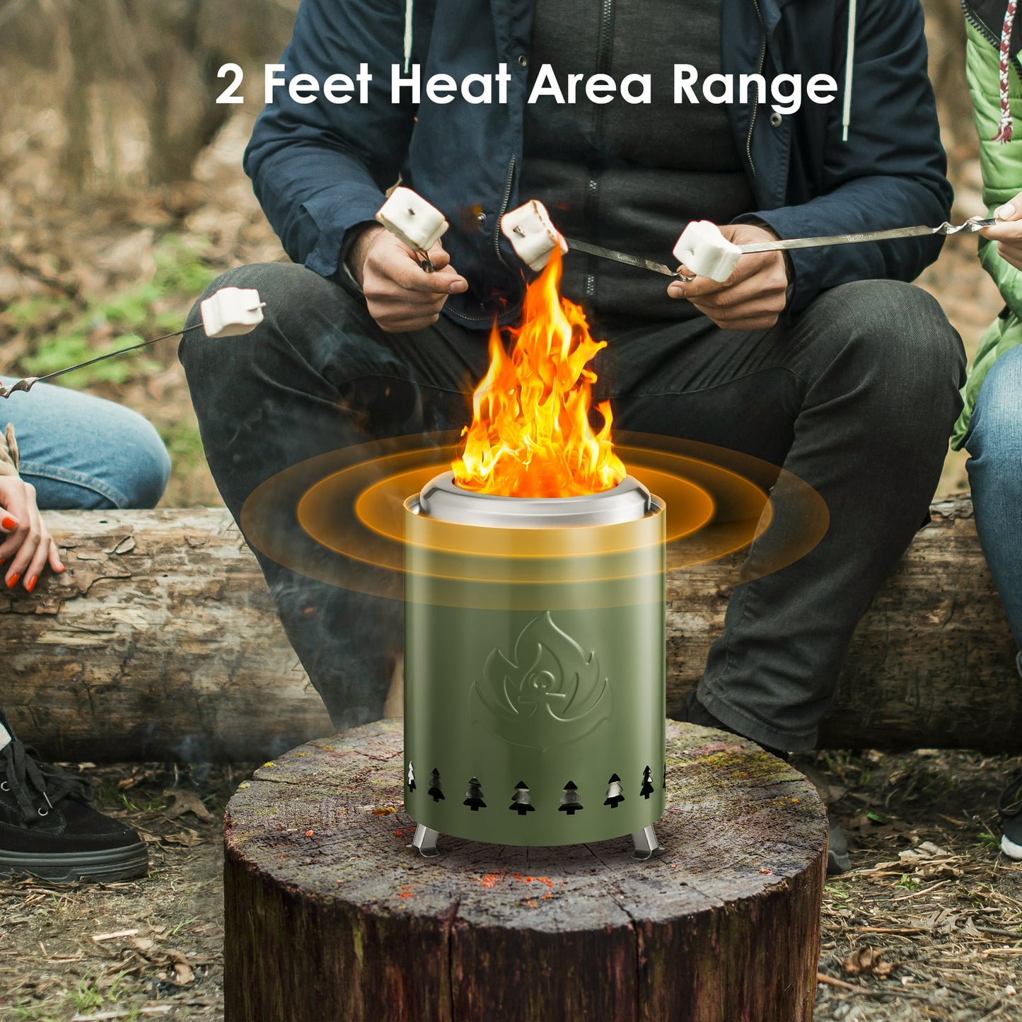 Auseo Tabletop Fire Pit Smokeless Outdoor Mini Fire Compact & Portable Dual Fuel with Portable Bag, Green