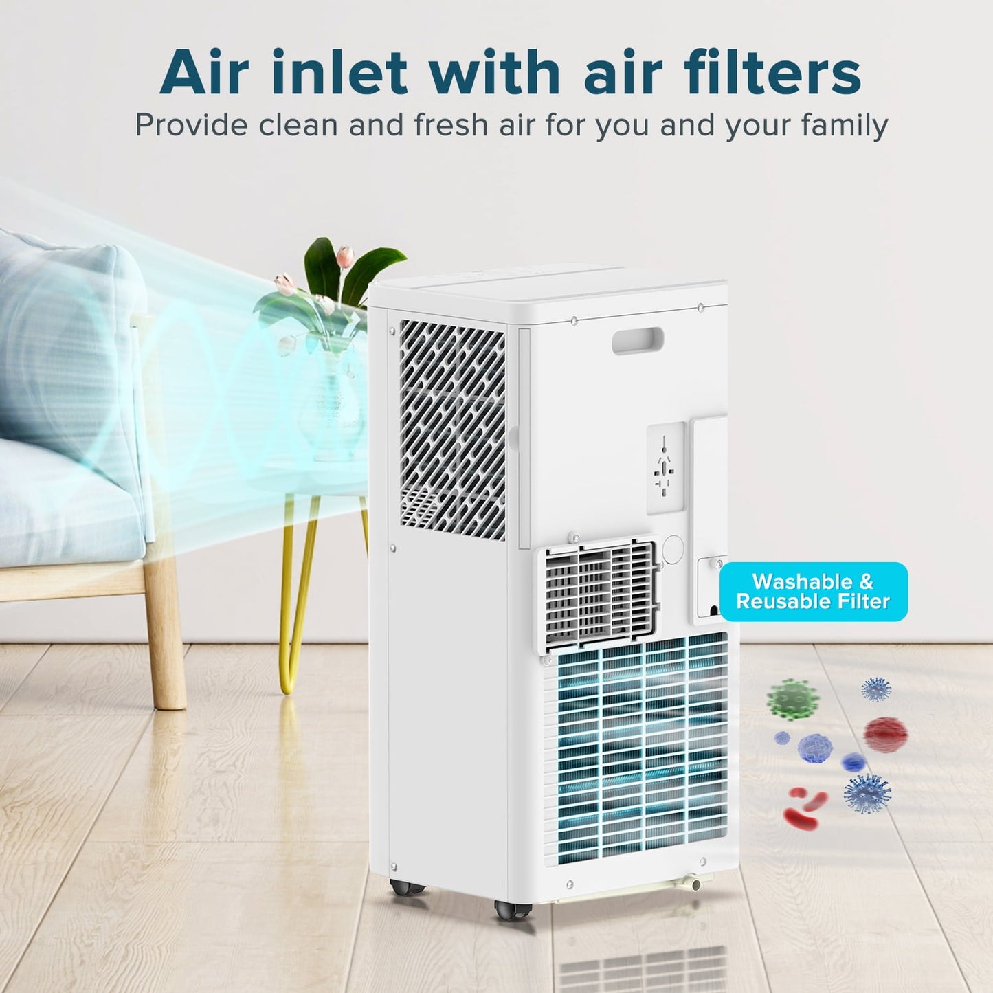 Auseo 5,000BTU (8,000BTU ASHRAE) Portable Air Conditioner, Dehumidifier, Fan, 3 in 1 AC with 24-Hour Timer