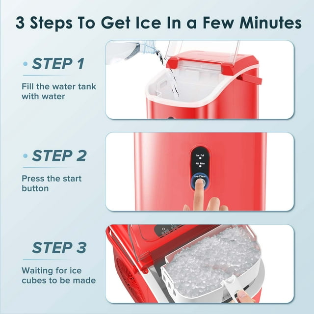 Auseo Nugget Ice Maker Countertop, 33lbs/24H, Self-Cleaning Function, Portable Ice Machine for Home/Office/Party- (Red)