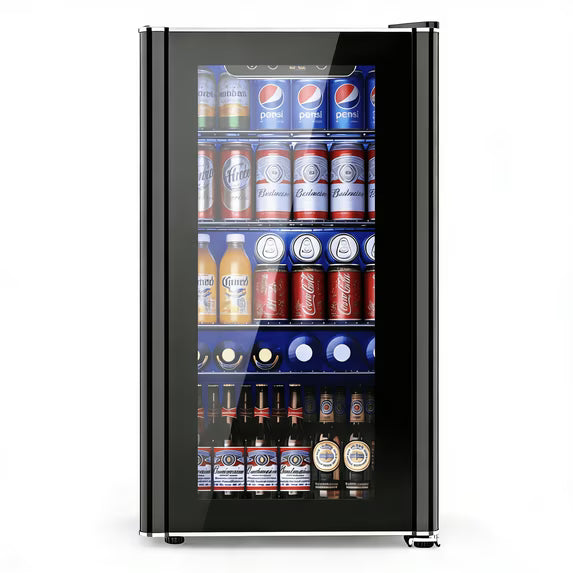 Auseo 130 Can Beverage Refrigerator, Mini Fridge with Glass Door and Digital Touch Screen, Adjustable Drink Cooler for Office/Kitchen/Bar