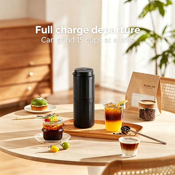 Auseo Portable Coffee Grinder & Brewer Combo, 5-Speed Adjustable Electric Grinder with Insulation, Perfect for Iced Americano, Travel & Office Use, Ideal Gift for Coffee Lovers (Black)