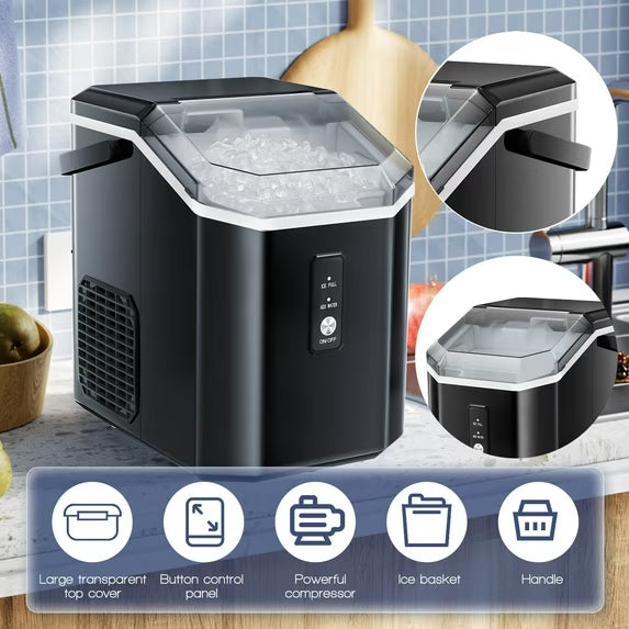 Auseo Nugget Ice Maker, Chewable Pellet Ice, Countertop, Handle, 34lbs/24H, for Kitchen/Office/Party (Gray)