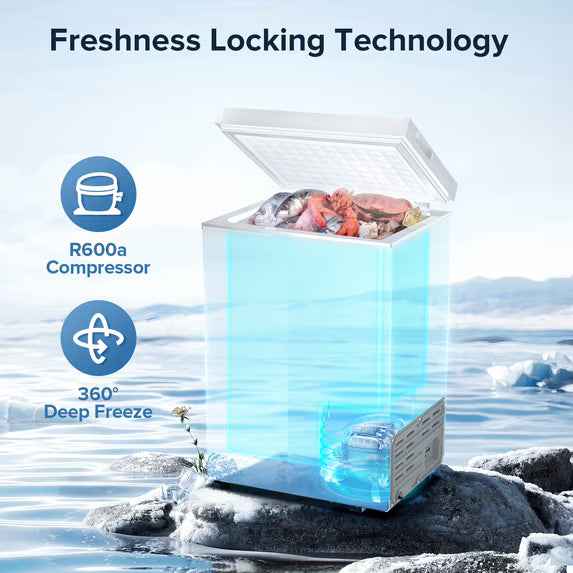 AUSEO Compact Freezer 3.5 cu ft Environmental Chest Freezer, Mini Freezer with 7 Gear Adjustable Temperature, Removable Storage Basket, Energy Saving, White
