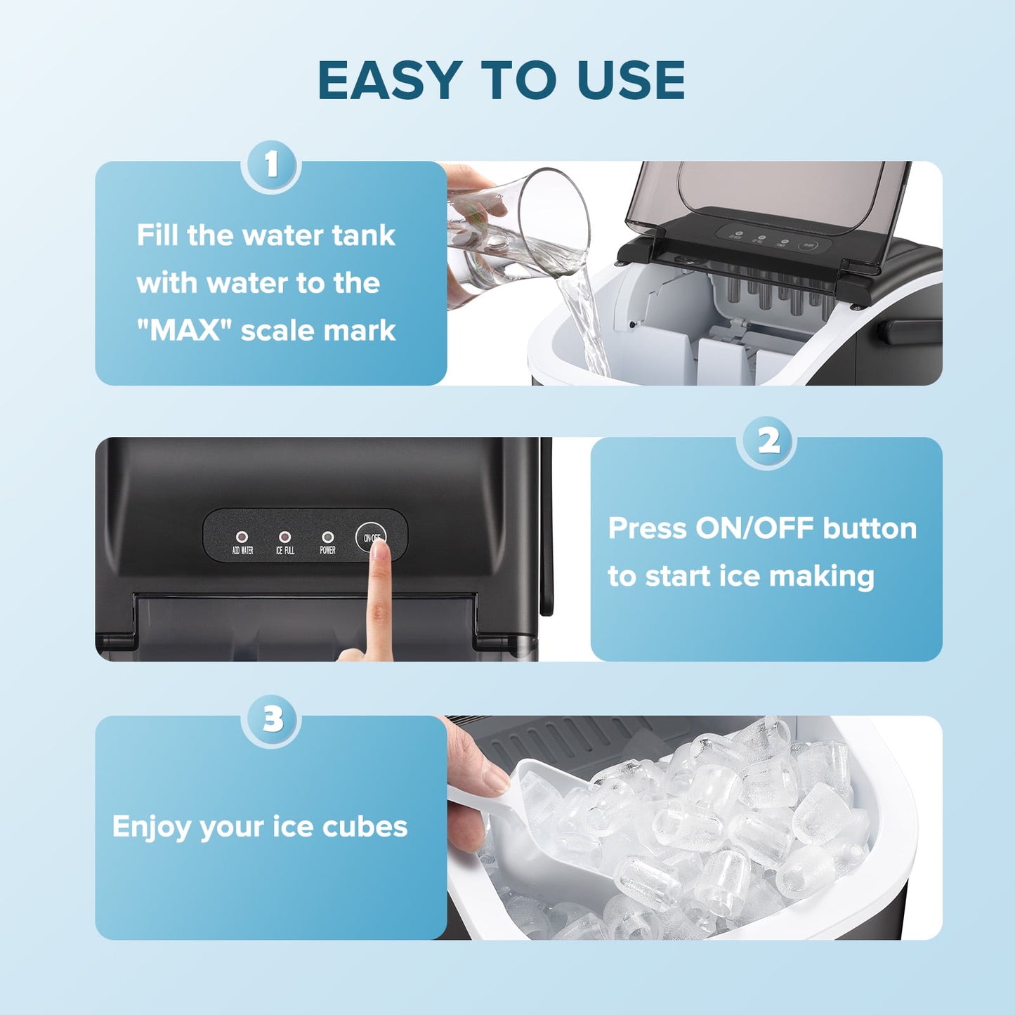 Auseo Countertop Ice Maker 26lbs/24H, 9 Bullet Ice Make in 6 Mins, Portable Ice Machine with Self-Cleaning, Black