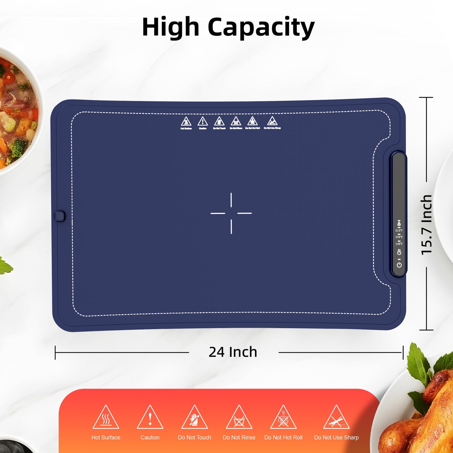 Auseo Food Warming Mat, Portable Silicone Electric Warming Tray, Warming Mat for Food for Buffets Party and Home Daily Use, 3 Level Temperature, 4 Hours Auto-Off, Easy to Clean, Blue