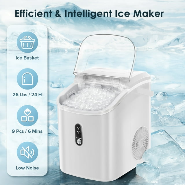 Auseo Nugget Ice Maker Countertop, 33lbs/24H, Self-Cleaning Function, Portable Ice Machine for