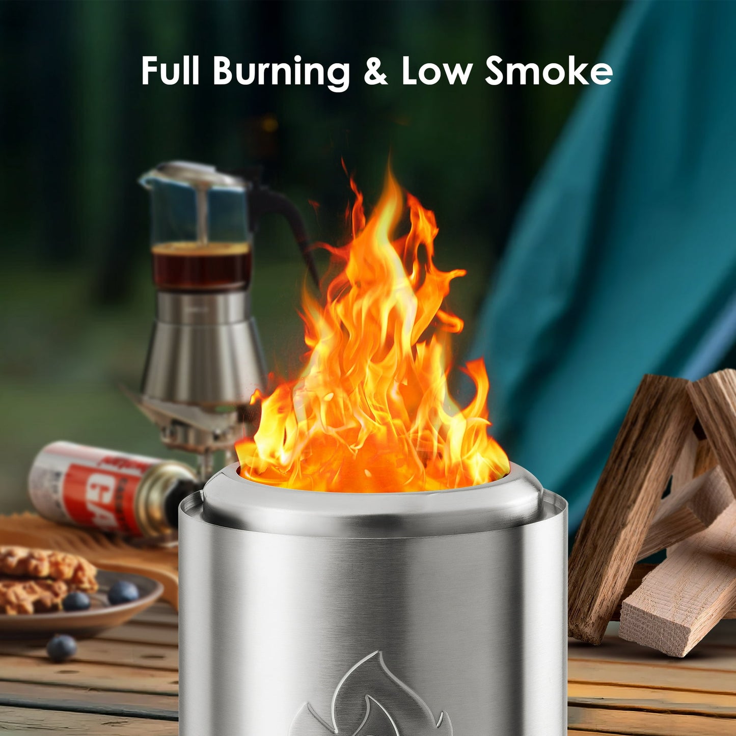 Auseo Tabletop Fire Pit Smokeless Outdoor Mini Fire Compact & Portable Dual Fuel with Portable Bag, Stainless Steel