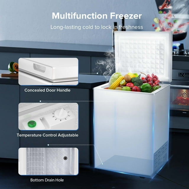 Auseo 2.8 Cubic Feet Chest Freezer Free Standing Top Open Door Compact Freezer with Adjustable Temperature, Suitable for Home/Kitchen/Office-White