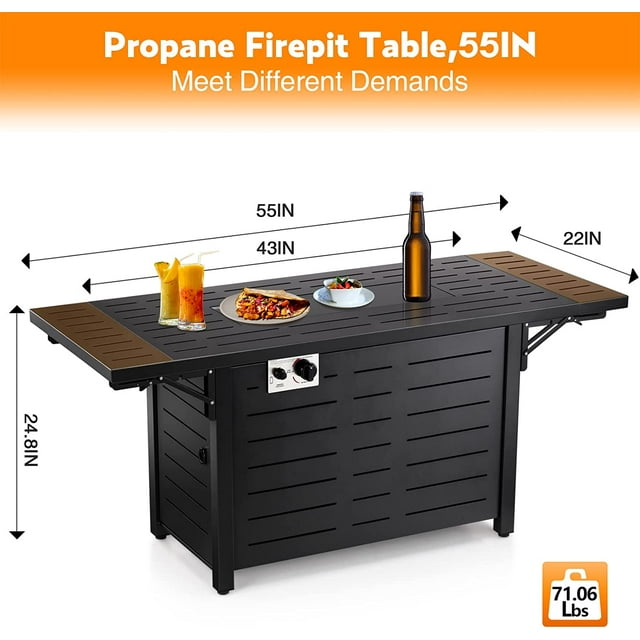 Auseo Propane Fire Pit Table 54in Foldable Table- Propane Fire Pit Table with Lava Rocks, Glass Wind Guard Steel Fire Pit Table for Picnic, 50000 BTU