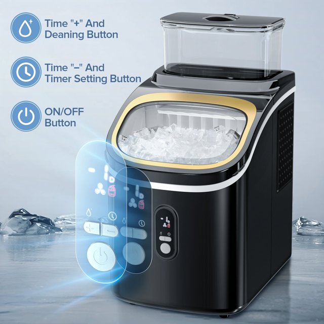 Auseo Ice Maker with 1.5L Detachable Water Tank, Cube Ice, Timing Function, Party/Kitchen/Office, Black