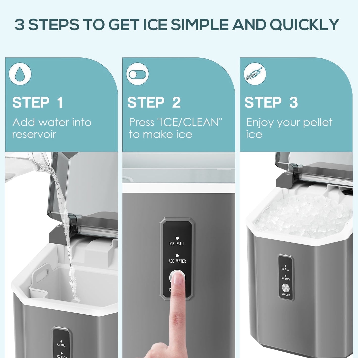 Auseo Countertop Nugget Ice Maker, Self-cleaning Portable Ice Maker Machine with Ice Scoop, 35Lbs/24H for Home/Office/Party, Grey