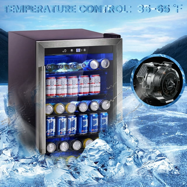 Auseo 4.4 Cu.ft Beverage Refrigerator Cooler, 37 Bottles Mini Fridge with Glass Door for Soda, Beer and Wine, Adjustable Removable Shelves, Digital Temperature,Low Noise for Bar/Office/Home/Restaurant