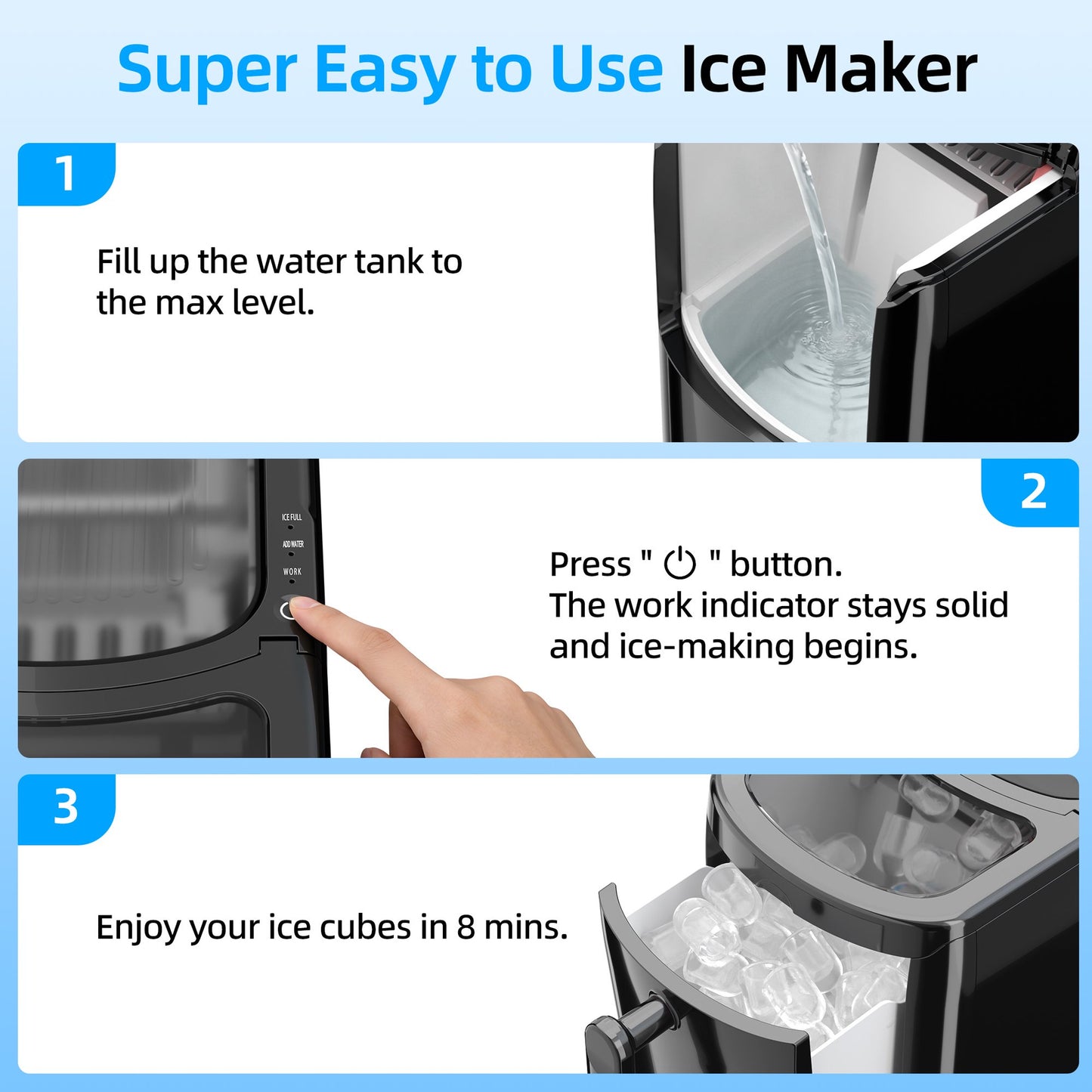 Auseo Portable Ice Maker Countertop, 18lbs/24H,  6Pcs/6Mins, Self-Cleaning, for Home/Office/Party, Black