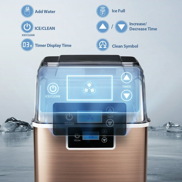 Auseo Nugget Ice Maker Countertop with Soft Chewable Pellet Ice, Self-Cleaning, LED Display, 44lbs/24H, Suitable for Home/Kitchen/Bar/Party-Bronze