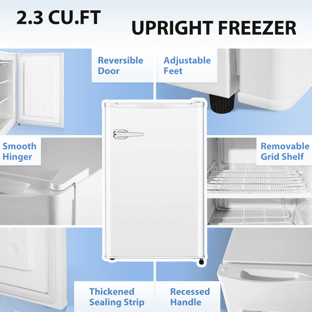 AUSEO Auseo 2.3 Cu.ft Single Door Mini Freezer, Upright Compact Freezer with Retro Handle & Removable Shelf & Adjustable Temperature Control, Low Noise for Home/Office/Dorm/Apt-White