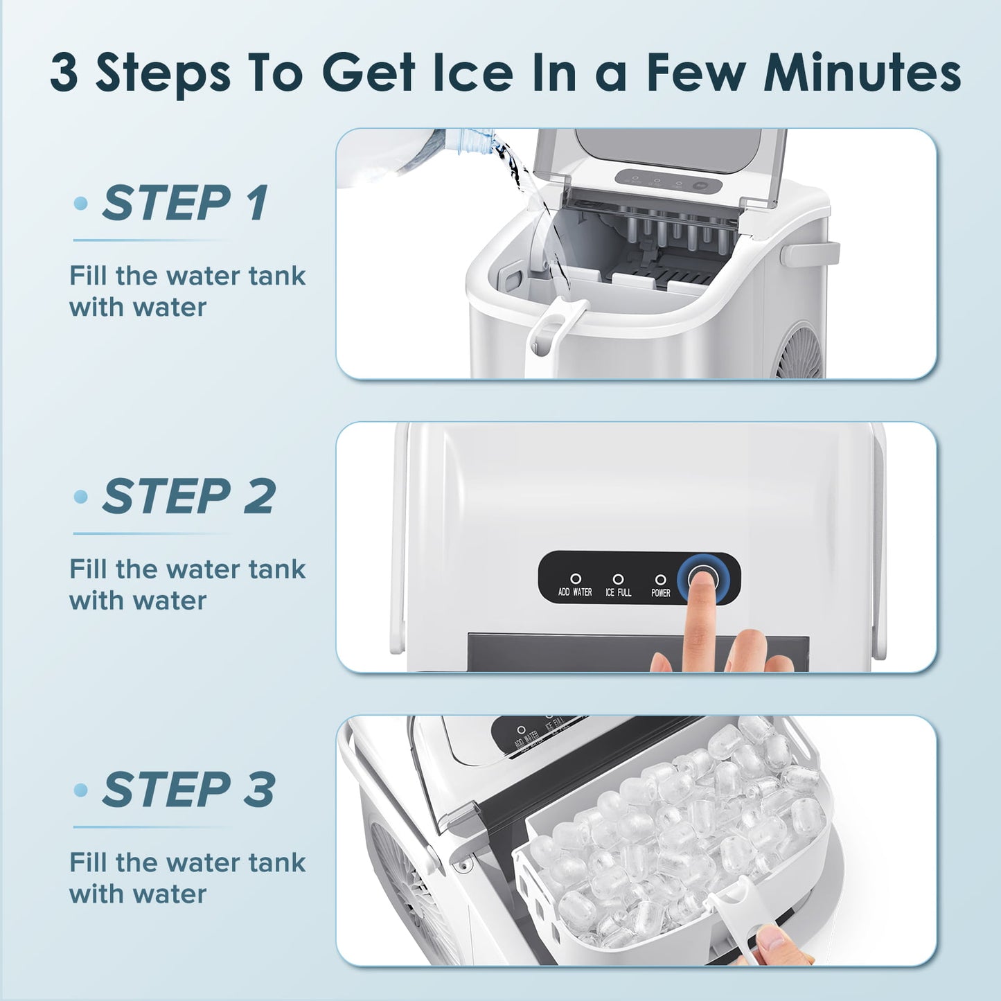 Auseo Countertop Ice Maker, Portable Ice Machine with Handle, 26Lbs/24H, 9 Cubes Ready in 6 Mins, One-Click Operation Ice Makers with Ice Scoop and Basket, for Kitchen/Office/Bar/Party (White)