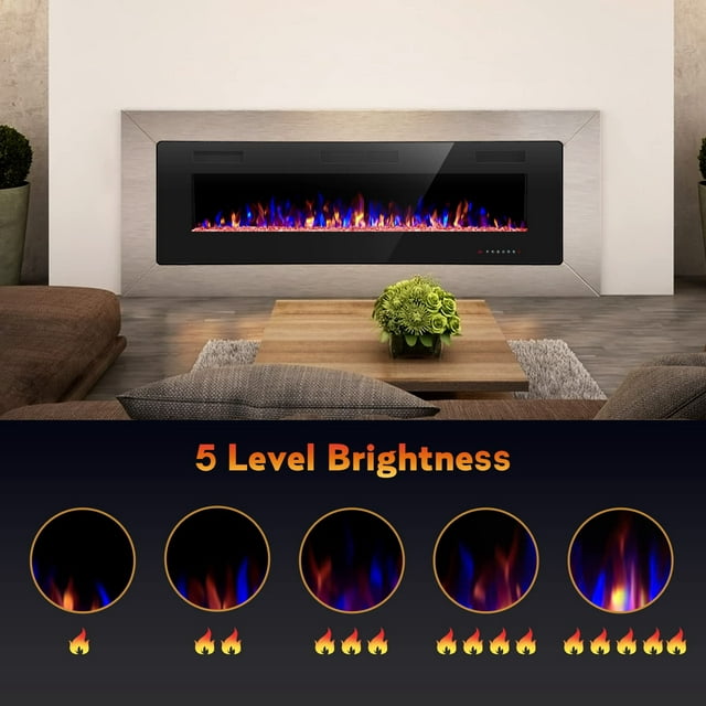 Auseo 30'' Wall Mounted Recessed Electric Fireplace Insert, Linear Fireplace, Ultra-Thin Lightweight LED Fireplace Heater, Touch Screen, Remote Control,