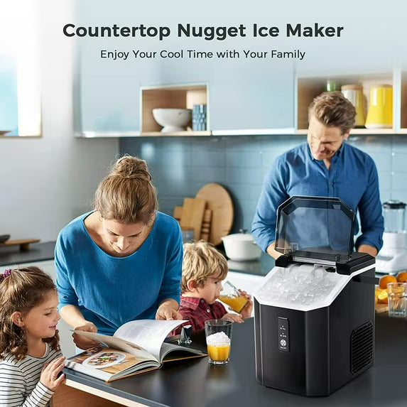 Auseo Nugget Ice Maker, Chewable Pellet Ice, Countertop, Handle, 34lbs/24H, for Kitchen/Office/Party (Gray)