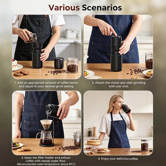 Auseo Portable Coffee Grinder & Brewer Combo, 5-Speed Adjustable Electric Grinder with Insulation, Perfect for Iced Americano, Travel & Office Use, Ideal Gift for Coffee Lovers (Black)
