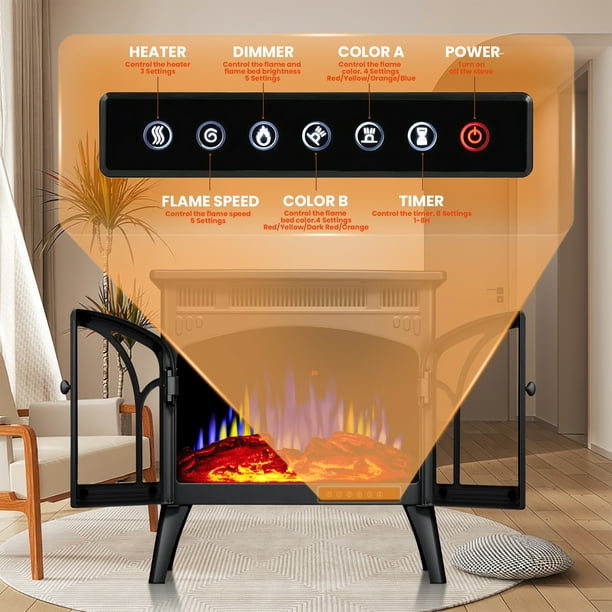 Auseo Electric Fireplace Heater 25’’ with 3D Realistic Flame Effect, Freestanding Fireplace with Remote Control, Timer, Different Flame Color,2 Heating Modes 500W/1500W