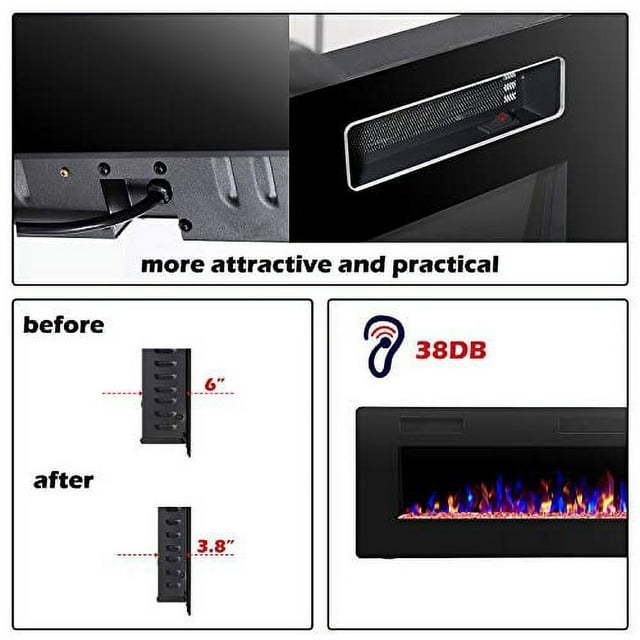 Auseo Electric Fireplace 50 inch Recessed and Wall Mounted,The Thinnest FireplaceLow Noise , Fit for 2 x 4 and 2 x 6 Stud, Remote Control with Timer,Touch Screen,Adjustable Flame Colors and Speed