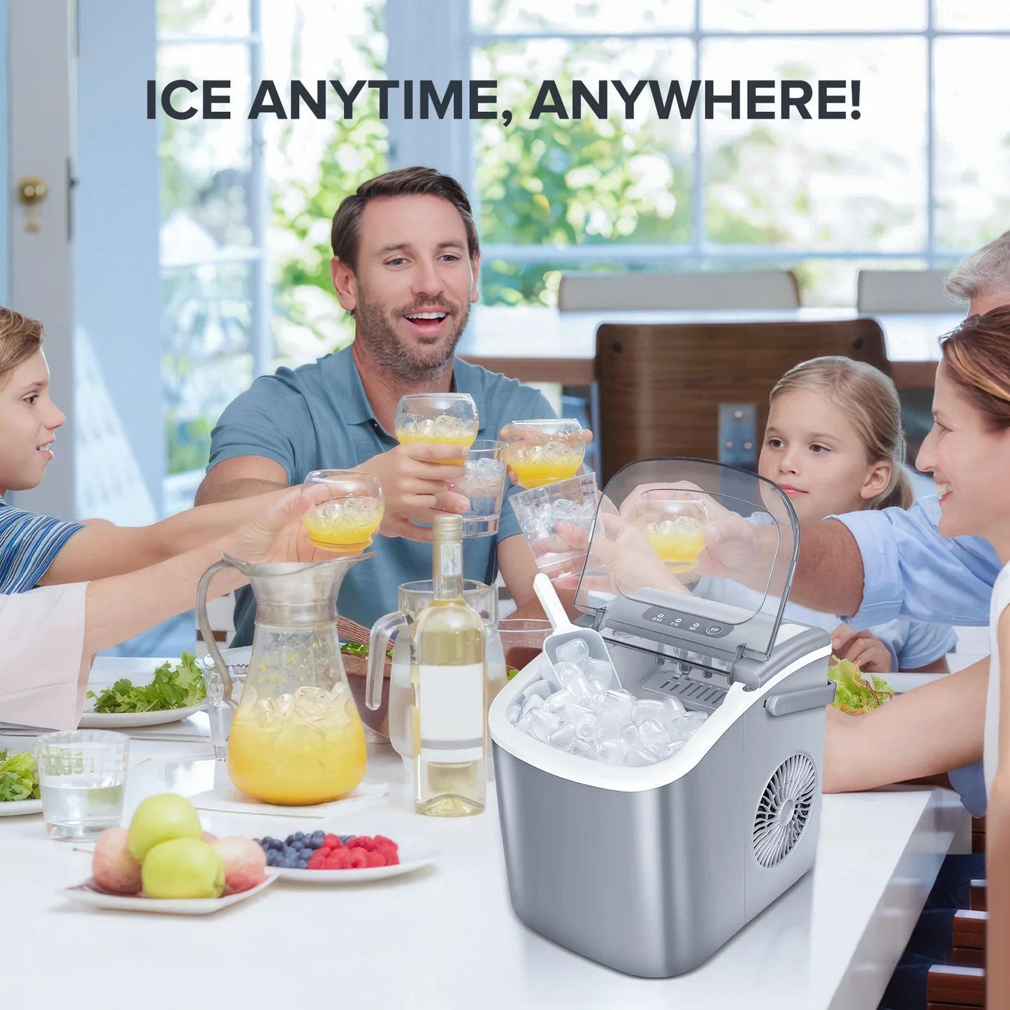 Auseo Countertop Ice Maker, Portable Ice Machine with Self-Cleaning, 26Lbs/24H, 9 Ice Cubes Ready in 6 Mins, for Home/Kitchen/Bar, Platinum Grey