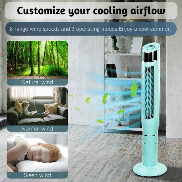 Auseo Tower Fan, Standing fan oscillating, Room Fan, Portable Bladeless, Quiet Floor Fan with Remote Control, 8 Speeds&3 Modes, 24H Timer for Bedroom/Home/Office/Living Room, (47-inch, Green)