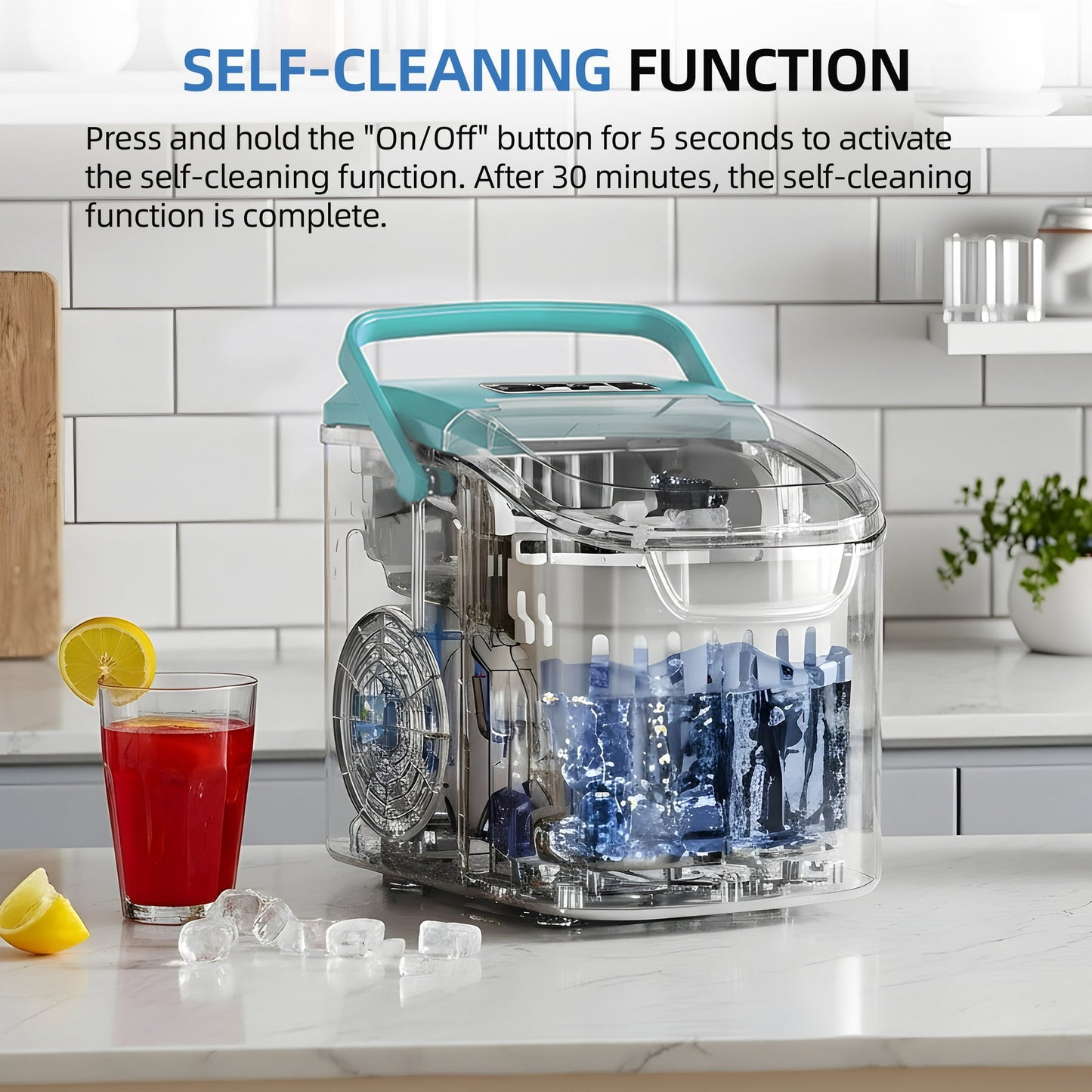 Auseo Countertop Ice Maker, 2 Sizes of Bullet Ice, 26Lbs/24H, 8 Ice Cubes in 6 Mins, Portable Ice Machine with Self-Cleaning for Home/Party/Travel/Camping (Light Green)