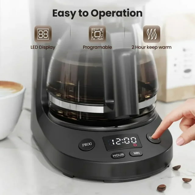 Auseo 5 Cup Coffee Maker, Coffee Machine with Programmable, 2-Hour Auto Shut-Off, Keep Warm Function for Home/Office/Coffee, Black
