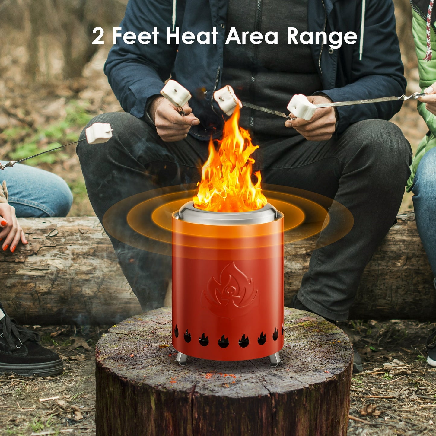 Auseo Tabletop Fire Pit Smokeless Outdoor Mini Fire Compact & Portable Dual Fuel with Portable Bag, Red