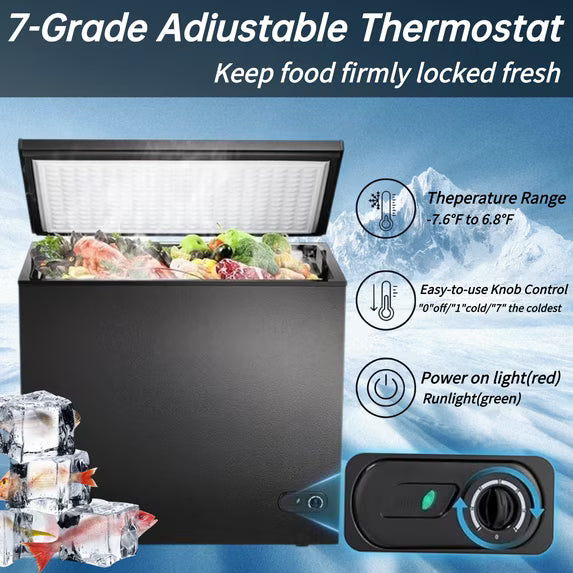 Auseo 8.7 cu. ft. Chest Deep Freezer with Adjustable Temperature, Free Standing Top Open Door Compact Freezer with 3 Removable Basket for Kitchen, Home, Bar, Garage, Office