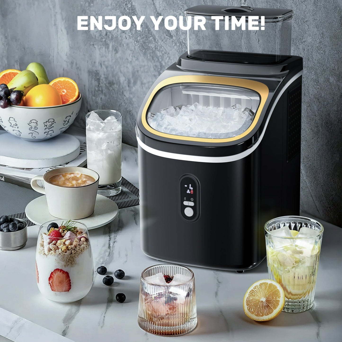 Auseo Ice Maker with 1.5L Detachable Water Tank, Cube Ice, Timing Function, Party/Kitchen/Office, Black