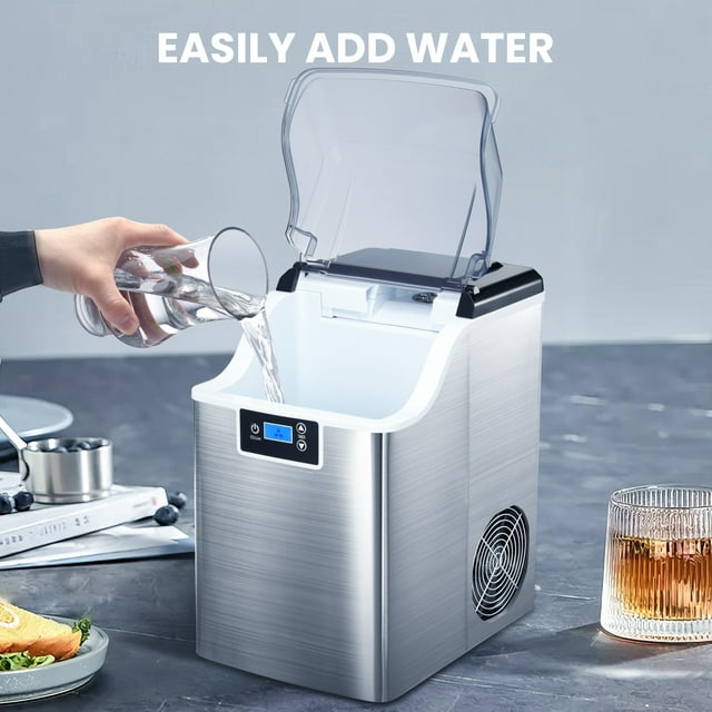 Auseo Nugget Ice Maker Countertop with Soft Chewable Pellet Ice, Self-Cleaning, LED Display, 44lbs/24H, Suitable for Home/Kitchen/Bar/Party - (Silver)