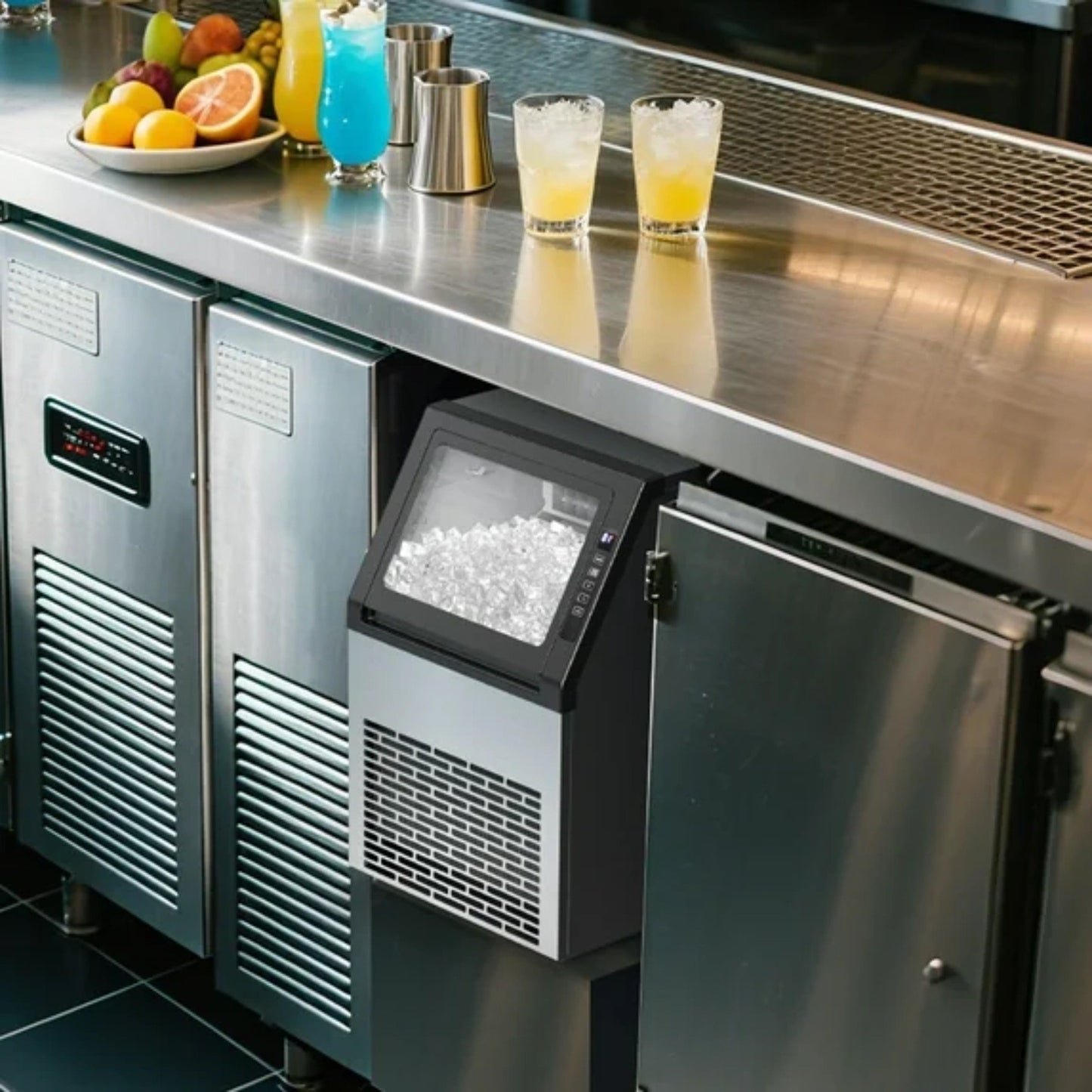 Auseo 80Lbs/24H Commercial Ice Maker Machine With 22Lbs Ice Storage Capacity, Compact Freestanding Under Counter Self Cleaning Stainless Steel Ice Machine for Home/Bar/Restaurant