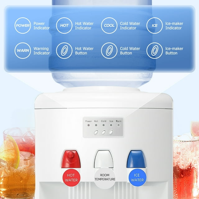Auseo 3-in-1 Water Cooler Dispenser with Built-in Ice Maker, Top Loading Water Coolers with 3 Temperature Settings, 5 Gallon Bottle, 27Lbs/24H Ice Maker Machine with Child Safety Lock-White